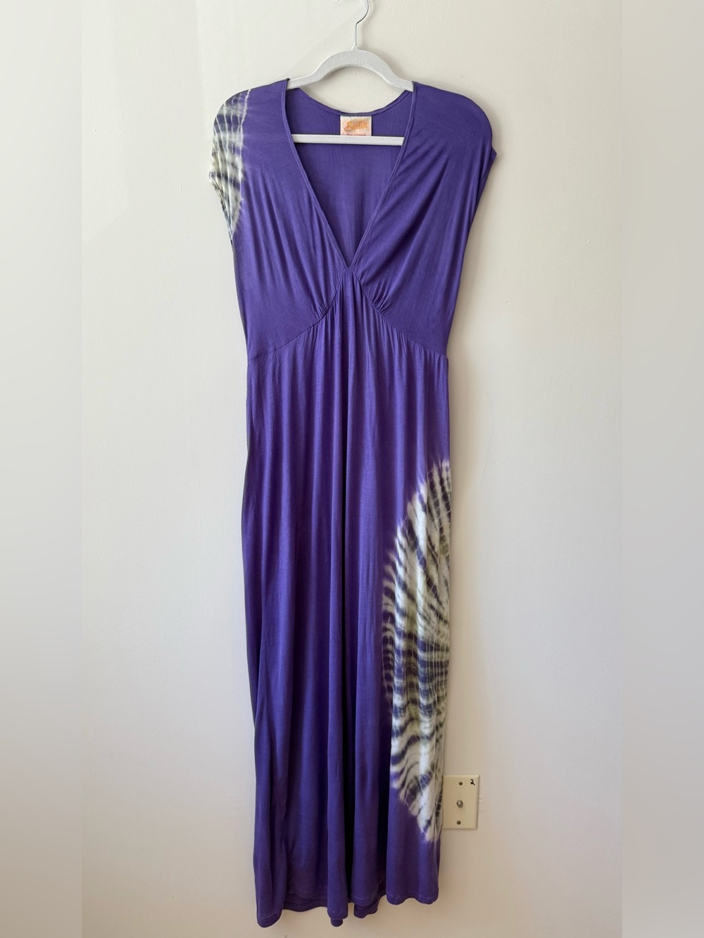 Santiki Purple Tie Dye Resort Maxi Dress Boho Beach Vacation Size M